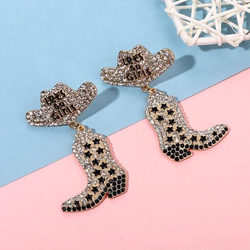 الأقراط الغربية التألق حجر الراين مطرز نجمة راعية البقر الأقراط التمهيد البلاد الغربي الحفل الزي دعونا نذهب الفتيات قبعة رعاة البقر الأحذية قطرة أقراط تتدلى للنساء الفتيات ناشفيل روديو العازبة حزب المجوهرات الهدايا in Kuwait