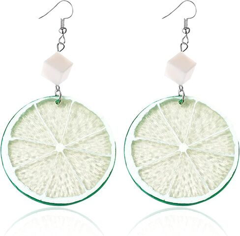 أقراط متدلية شفافة من الراتنج الليموني الأصفر، أقراط متدلية على شكل قطرة ليمون كبيرة خضراء لطيفة للنساء والفتيات مجوهرات هدية in Kuwait