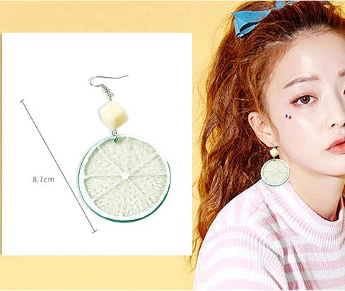 أقراط متدلية شفافة من الراتنج الليموني الأصفر، أقراط متدلية على شكل قطرة ليمون كبيرة خضراء لطيفة للنساء والفتيات مجوهرات هدية in Kuwait