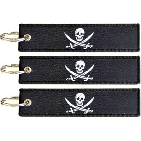 Pirate Jack Rackham Flag Keychain Tag with Key Ring - Keys, Cars, Motorcycles, Backpacks, Luggage and Gifts - EDC (3 Pack)