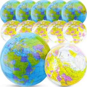 12 Pack 12 inches Inflatable Globe Blow up World Globe PVC Earth Beach Balls Pool Toys for Kids Swimming Pool Game Beach Playing or Teaching Toys
