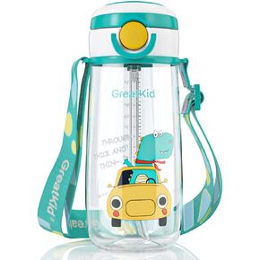 Bunnytoo Water Bottle for Active Children Over 2 Years with Soft Straw, Convenient Handle, and Spill-Proof Design 16oz (Alpaca,Pink)