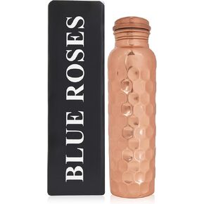 Blue Roses Copper Water Bottle, Copper Vessel For Drinking Water, Lab-Tested & Leak-Proof, Diamond Cut,1 litre