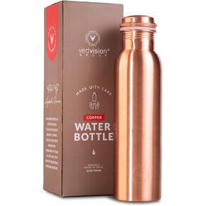 Copper Water Bottle - 32 oz Ideal for Drinking, Travel, Gym Bottle, Handmade Hammered Copper Water Bottle (Hammered)