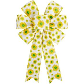 Sunflower Wreath Bow Summer Sun Flower Large Yellow Bow Holiday Wreath Bow Ornaments for Spring Summer Party Home Indoor Outdoor Decorations
