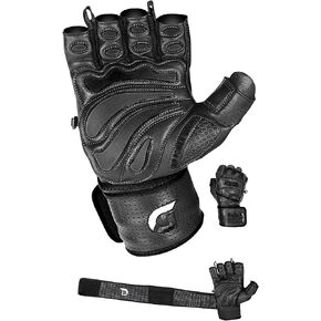 Elite Leather Gym Gloves with Built in 2" Wide Wrist Wraps Grip & Design for WeightLifting Power Lifting Bodybuilding & Strength Training Workout Exercises