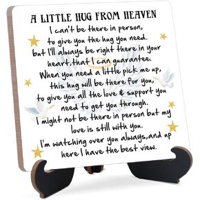 A Little Hug From Heaven,Guardian Angel Wooden Sign,Bereavement Gift,Sympathy Gift,Memorial Gift,Condolence Gift for Loss of Loved One,Table Centerpieces Remembrance Decor,Sign With Black Stand,3