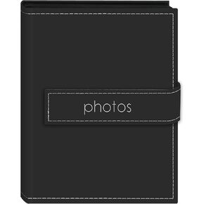 Pioneer Photo Albums EXP-46/BKP 36-Pocket 4 by 6-Inch Embroidered "Photos" Strap Sewn Leatherette Cover Photo Album, Mini, Black