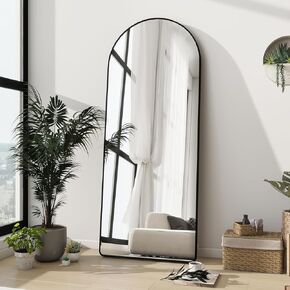 Arched Full Length Mirror, Free Standing Floor Mirror, Modern Full Body Mirror with Stand, Wall Mirror with Aluminum Alloy Frame for Bedroom,Living Room,64''x21'', Black