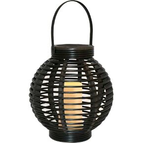 LumaBase Solar Powered Lantern with LED Candle, Black Basket, 9", 62901