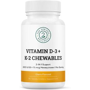 Vitamin D3 + K2 Chewables - 2000 IU Vitamin D and MK7 K2 (Menaquinone-7) - Cherry Flavored Tablets - Vitamin D + K2 Supplement for Adults and Kids
