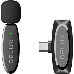DeLUX Wireless Lavalier Lapel Mic - Omnidirectional, Cordless, Plug-and-Play Clip Mic for Podcasts, Interviews, Vlogs, and YouTube