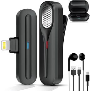 OKIMO Wireless Lavalier Microphone for iPhone iPad, Plug-Play Wireless Mic for Recording, YouTube, Facebook Live Stream, Noise Reduction Auto-Sync (NO APP or Bluetooth Needed) (Black)