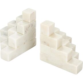 Bloomingville Decorative Marble Stairstep Bookends, White, Set of 2