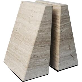 Decorative Bookends for Bookshelves, Set of 2 Marble Bookends for Living Room, Office, Bedroom, Heavy Duty, Non Slip, Beige