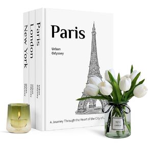 مجموعة كتب مزخرفة مكونة من 3 كتب لديكور المنزل - كتاب صناعي حديث بغلاف مقوى مع صفحات فارغة، كتب وهمية مصممة لغرفة المعيشة، الرف، وطاولة القهوة