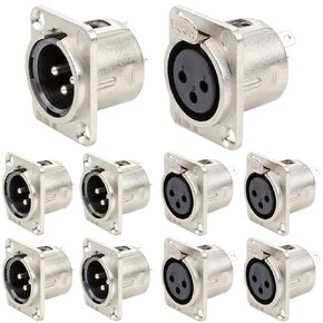 XLR 3-Pin Socket Audio Adapter Connector, XLR 3-Pin Male Plug Socket Panel Mount Adapter & XLR 3-Pin Female Plug Socket Panel Mount Adapter for Microphone (10 Pack)