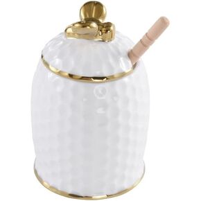 Pampa Bay Get Gifty Porcelain Honey Jar and Comb Dipper, White with Gold Trim