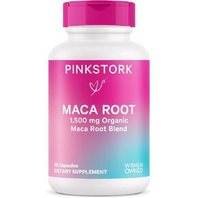 Pink Stork Maca Root Capsules for Women - Fertility Supplements for Women with 1500 mg Organic Maca Root + Black Pepper to Support Hormone Balance & Conception - 60 Capsules, Vegan