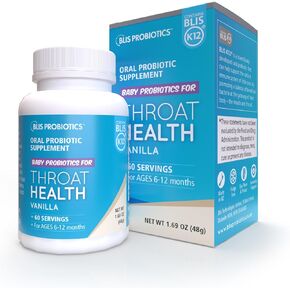 BLIS Probiotics Baby ThroatHealth Oral Probiotics, K12 Probiotic Formula Available, 1.25 Billion Cfu, Throat Immunity Support and Oral Health for Babies, Sugar- Free Powder, 60 Dose Supply
