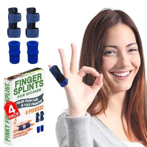 Finger Splint For Women - 2 Splints & 2 Sleeves - Brace For Trigger Finger, Mallet & Broken Finger, Arthritis & Straightening - Pinky, Middle, Ring, Index Fingers & Kids