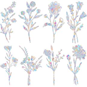 8 Pieces Flower Window Decals for Bird Strikes - Anti-Collision Window Decals to Save Birds from Window Collisions,Non Adhesive Reusable Vinyl Rainbow Window Stickers