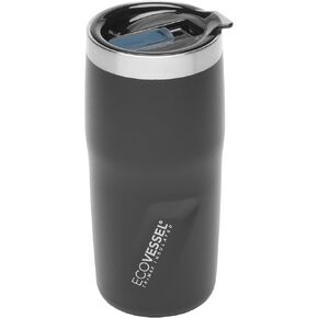 EcoVessel METRO TriMax Vacuum Insulated Stainless Steel Tumbler Cup, Coffee Mug with Slider Lid - 16 oz (Black Shadow)