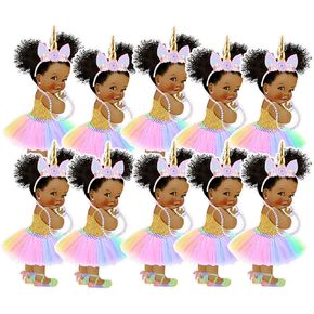 Unicorn Headband Princess Cutouts African American Single Sided Baby Shower Birthday Party Decoration (10 1/2 inches Tall)