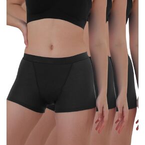 Women Washable Urinary Incontinence Boxer Briefs Underwear Breathable Protective Boy Shorts for Leaks 2.0OZ 3 Pack (Black, 2X-Large)
