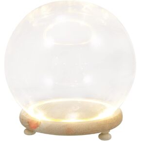Clear Glass Cloche Globe Display Dome Bell Jar with Wooden Base Terrarium Keepsake Display Globe with Light for Plants Succulents 10X10cm