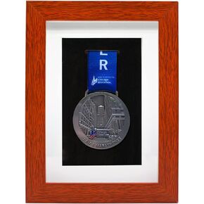 6x8'' Medal Display Frame, Single Medal Display Case, Wooden Medals Shadow Box Frame for Marathon Gymnastics Soccer Race Sports Awards - Teak
