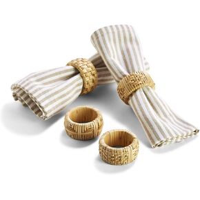 Two's Company Cane Napkin Rings, Set of 4, Hand-Crafted, Cane/Plastic
