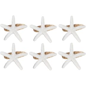 Coastal Star Fish Napkin Rings Set of 6, White Sea Starfish Napkin Ring Holder for Beach House, Dining Room Table, Party, Banquet, Birthday, Holiday, Coastal Beach Table Décor