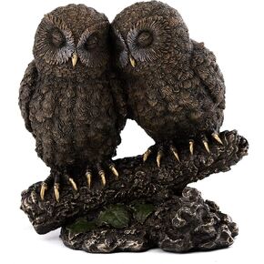 Top Collection Owl Lovers Statue on Tree Branch - Sleeping Great Horned Owl Sculpture in Premium Cold Cast Bronze- 5-Inch Collectible Animal Figurine