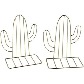 Book Ends, Set of 2 Gold Metal Cactus Bookends, Modern Decorative Books Holder, Bookshelf Decor for Home, Office
