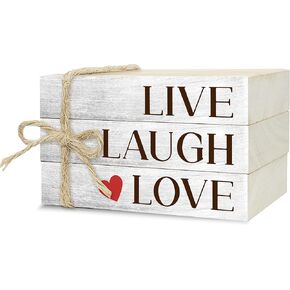 Decorative Books for Home Decor, Wood Book Stack for Table Decor, Live Laugh Love Decor Books for Living Room Bookshelf Office Coffee Bar, Farmhouse Stacked Books Decor (L26)