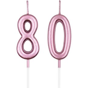 80th Birthday Candles, Champagne Gold Number 80 Candle for Cake, Happy Birthday Cake Topper Decoration for Birthday Anniversary Celebration Party Supplies