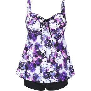 DANIFY Plus Size Swimsuit for Women Tankini Swimdress Tummy Control Swimwear Cover up Swim Dress Two Piece Bathing Suit