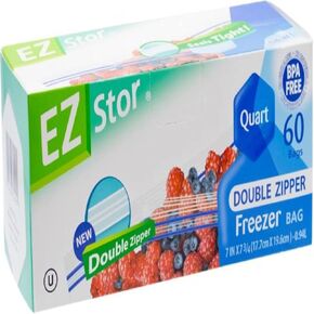 Double Zipper Freezer Bag Quart LDPE 100% Safety for Food and Nonfood Items，Quart，60 Bags
