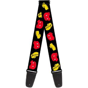 Disney Guitar Strap, Mickey Mouse Shorts and Shoes Black Red Yellow, 2 Inches Wide