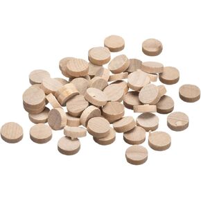 uxcell 100Pcs Flat Head Wood Plugs, 3/8 Inch Wooden Button Screw Plug Wood Plugs Screw Hole Covers for Furniture Tables Chairs