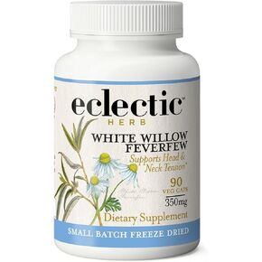 Eclectic Institute Raw Fresh Freeze-Dried Non-GMO White Willow - Feverfew | Support Body's Response to Occasional Pain | 90 CT (350 mg)