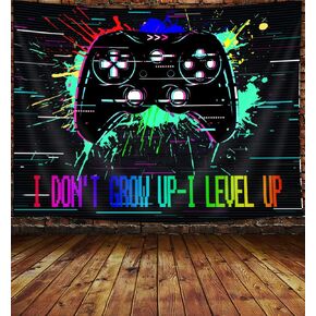 JAWO Gaming Tapestry, Cool Funny Game Room Wall Decor for Boys Men Video Game Theme Wall Hanging Hippie Funny Black Blue Tapestry, Aesthetic Tapestry for Bedroom Living Room 40X30inch(Teal)