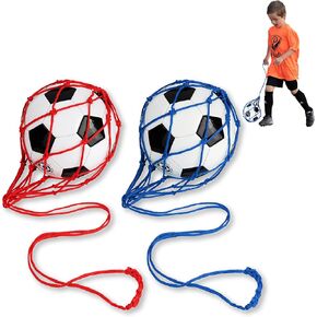 2PCS Soccer Ball Net Soccer Training Equipment, Football Kick Throw Solo Practice Training Aid, Upgrade Soccer Nets for Kids Youth Adults for Ball Size 3, 4, 5, Classic Red and Blue