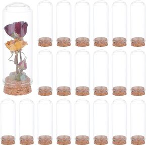 BENECREAT 20Pcs Dome Decorative Jars, 1.2x3.4inch Glass Display Dome Cloche Glass Bell Jar with Cork Base for Flower Storage, Specimens, Crafts Decorations