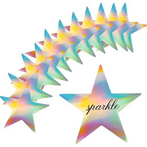 Framendino, 30 Pack 11 Inches Iridescent Stars Cutouts Double Printed Star Paper Stars Decoration Large Glitter Stars Decoration for Board Wedding Holographic Party Supplies