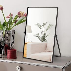 Vanity Desk Table Mirror Oval Makeup Mirror 90°Adjustable Rotation Golden Metal Framed Standing Mirrors Room Decor for Living Room,Bedroom,Tabletop,Bathroom