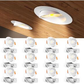 Amico 12 Pack 4 Inch 5CCT Gimbal LED Recessed Lighting, 360°&90°Adjustable Eyeball Directional Downlight, Dimmable, 2700K/3000K/3500K/4000K/5000K Selectable, 9W 700LM CRI90+, White, ETL&FCC