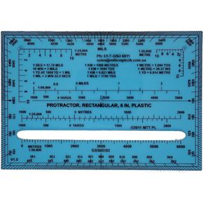 RA 6IN Rectangular Protractor with Degrees and mils, Graduated in Meters and Yards for Angle Measurements and Outdoor Navigation with map and Compass, Hiking, Orienteering and Survival.