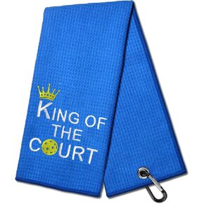 King of The Court Funny Golf Towel, Embroidered Golf Towels for Golf Bags with Clip, Men's Golf Accessories, Pickleball Gift Birthday Retirement Gift for Dad Pickleball Fans